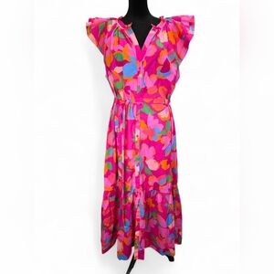 NWT Sugarlips Pink Floral Maxi Dress Ruffle Sleeve Cotton Summer Sundress XL